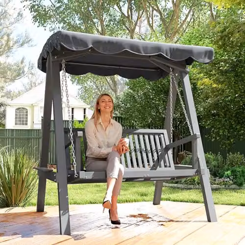 Outsunny 2 Seater Grey Garden Swing Seat with UV-Resistant Sun Canopy and Armrests – 6