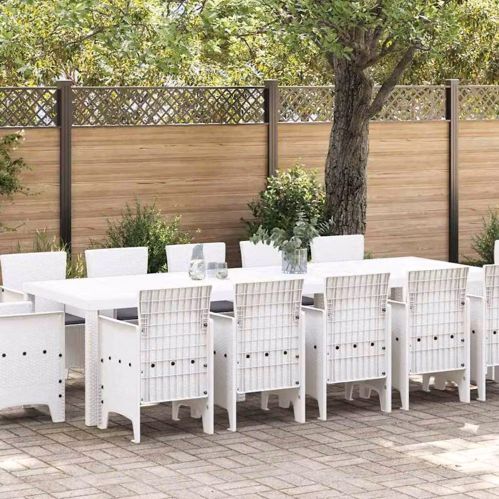 Berkfield Home 13 Piece White Poly Rattan Garden Dining Set with Cushions – 2