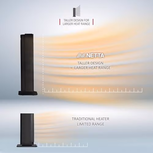 Netta 2000W Black Ceramic Fan Tower Heater with Remote Control and LED Display – 4