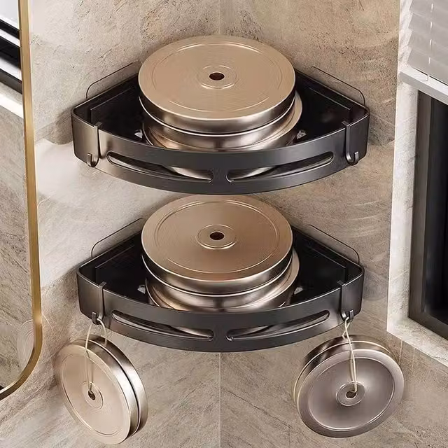 VOGREX 3-Piece Self-Adhesive Corner Shower Caddy Bathroom Organiser Rack in Black