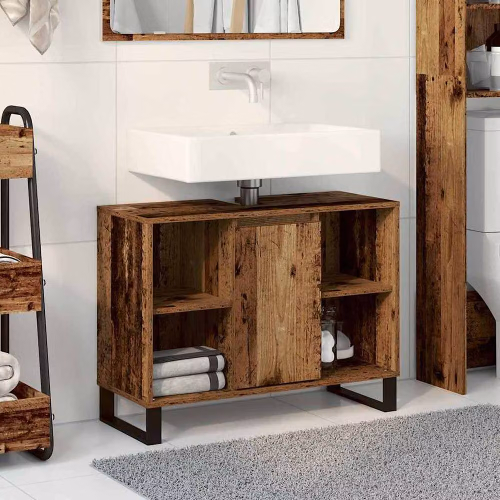 Berkfield Home Rustic Bathroom Vanity Unit in Brown – 2