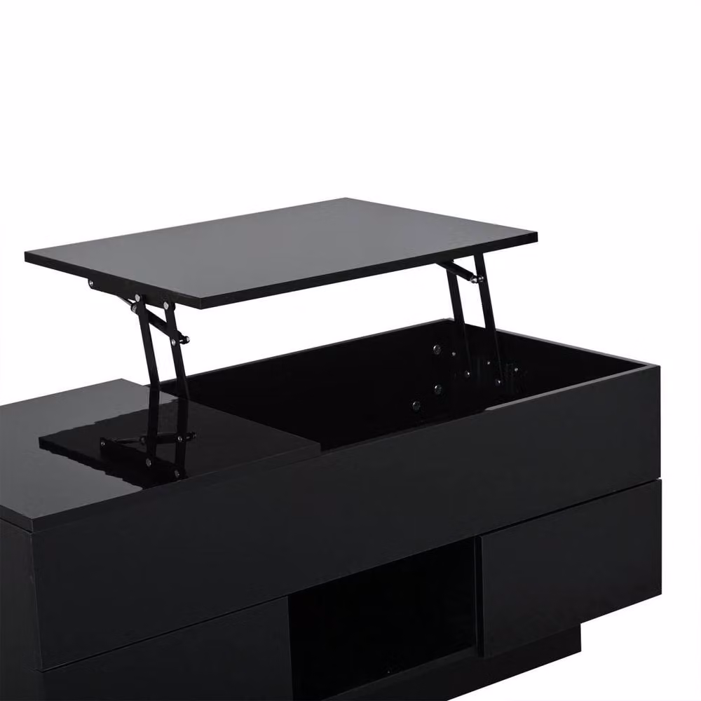 ERGOVEXA Modern Black High Gloss Lift Top Coffee Table with RGB LED Lights – 3
