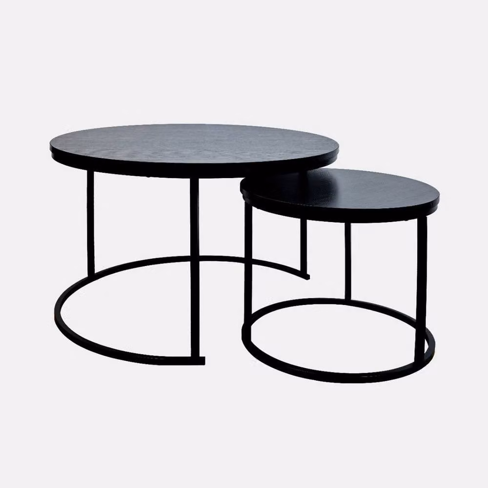 OHS Manhattan Nest of 2 Round Modern Coffee Tables in Black – 2