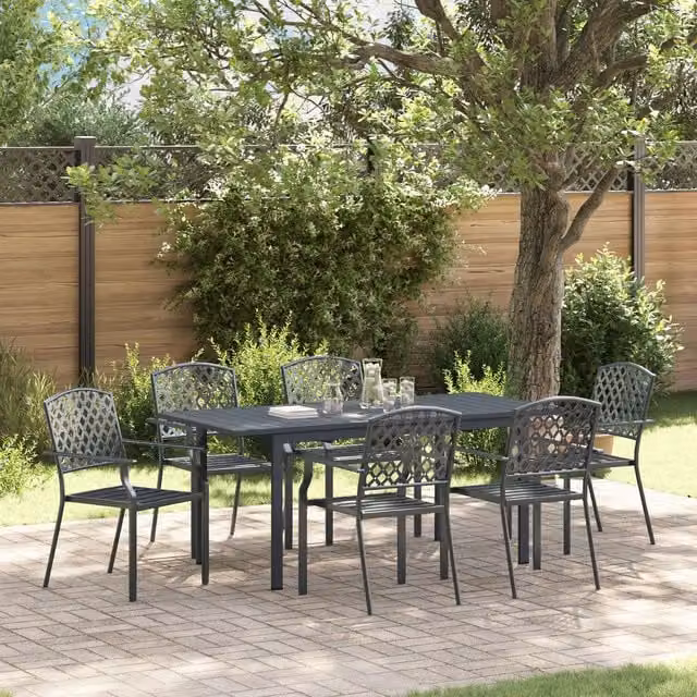 Berkfield Home 7 Piece Modern Anthracite Steel Garden Dining Set – 1