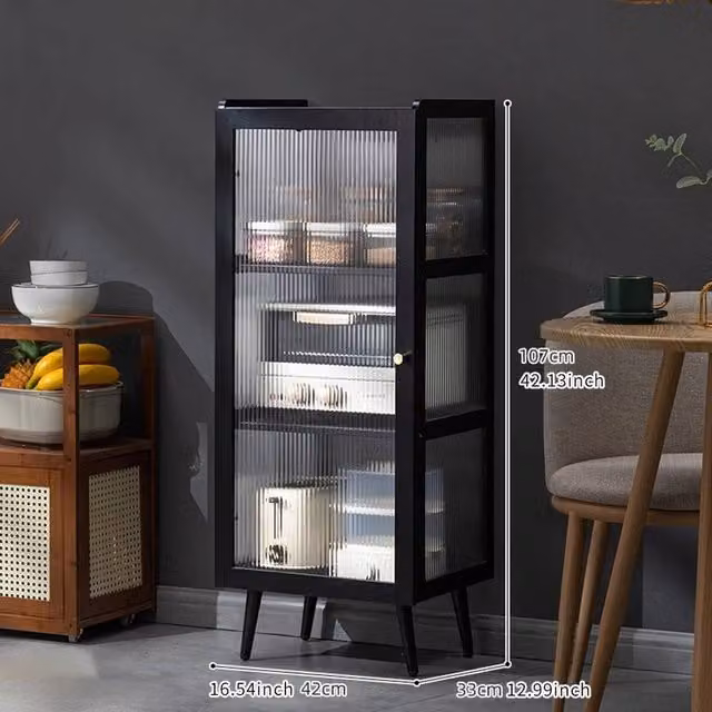 SPETLEK Black Bamboo Kitchen Pantry Cabinet with 4 Layers and Integrated Lighting, W/D/H: 33 x 33 x 107 cm – 1