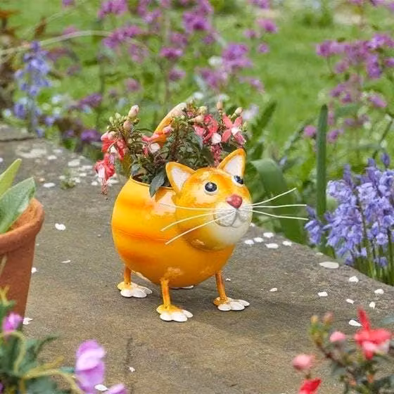 Marco Paul Metal Cat Garden Flower Planter in Orange – 1