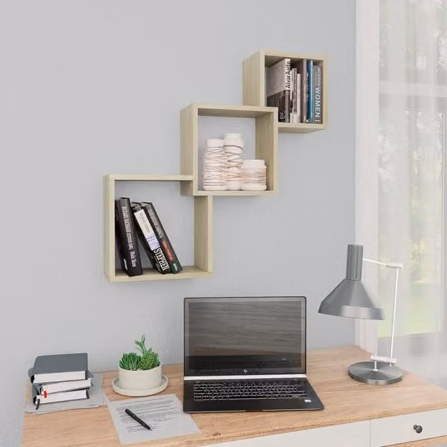 Berkfield Home Cube Wall Shelf in Sonoma Oak Brown, W/D/H: 68 x 15 x 68 cm – 1