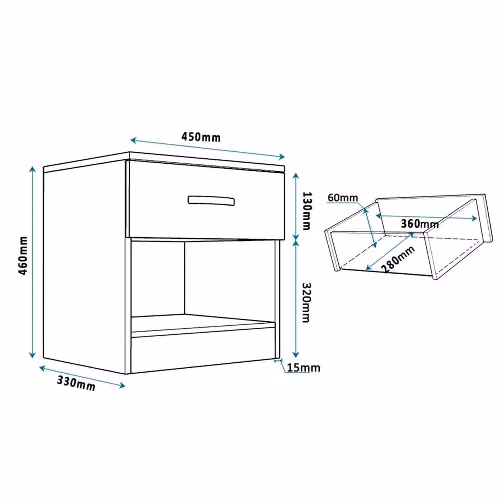 PAWNORA Modern Glossy White Bedside Table – 2