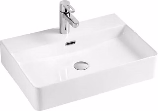Clifton White Ceramic Rectangular Countertop Basin W: 60 cm, D: 42 cm, H: 13 cm