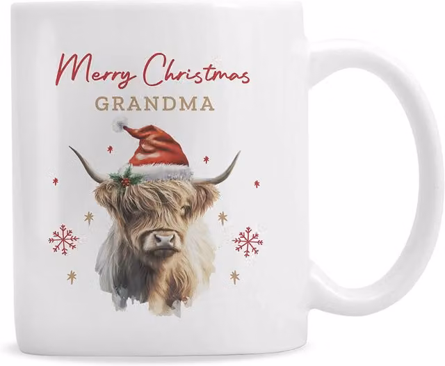Personalised Memento Company Personalised Highland Cow Christmas Mug in White