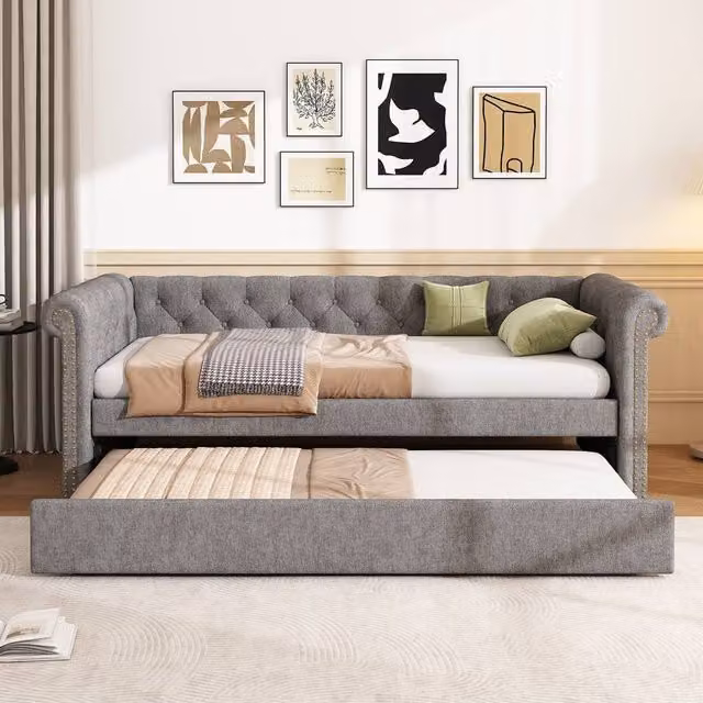 Rolipo Grey Velvet Upholstered Single Daybed Sofa Bed W/D/H: 190 x 90 x 0 cm
