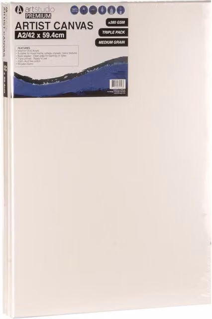 Art Studio Pack of Three White Cotton Artist Canvases, A2