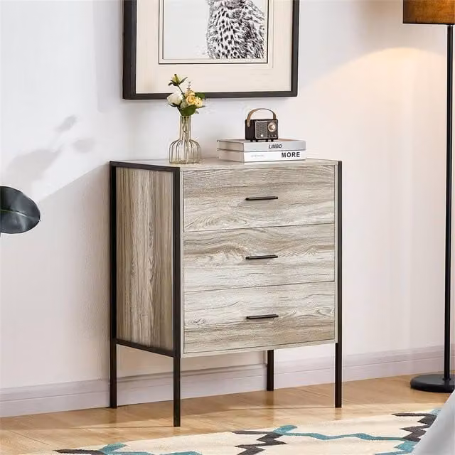 FORGEVIO Grey 3 Drawer Chest of Drawers for Bedroom and Living Room