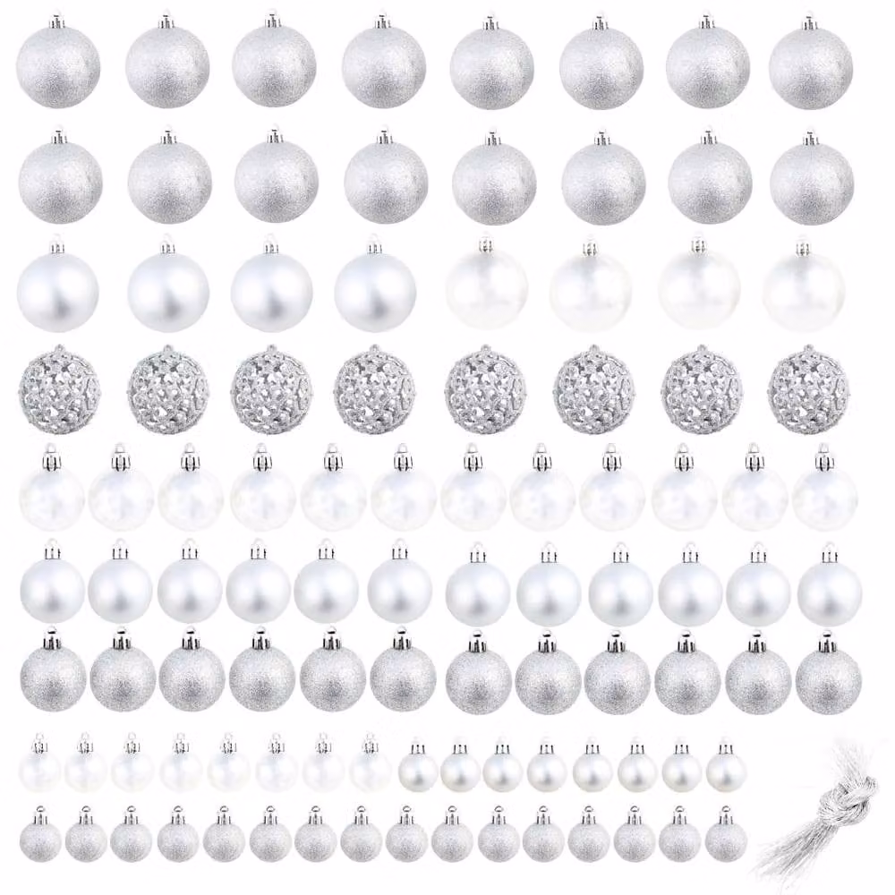 Berkfield Home Beautiful 100 Piece Silver Christmas Bauble Set, 3 cm, 4 cm and 6 cm – 1