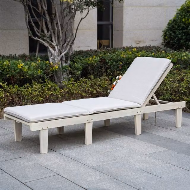 Abrihome Modern Acacia Wood Outdoor Lounger and Table Set in Natural Brown