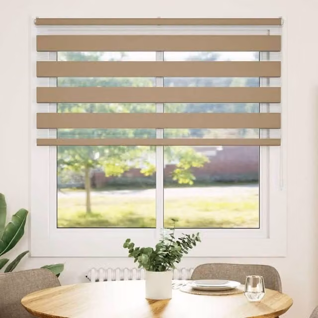 Berkfield Home Zebra Day and Night Blind in Sand Brown Polyester, W: 150 cm, H: 100 cm