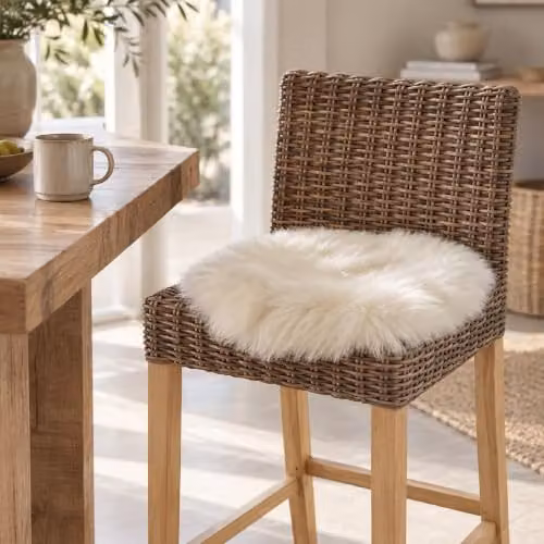 SNUGRUGS Round Genuine Sheepskin Seat Pad with Microsuede Backing, White, Diameter: 37 cm – 2