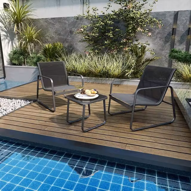 Costway 3 Piece Outdoor Bistro Patio Conversation Set with Tempered Glass Table in Black