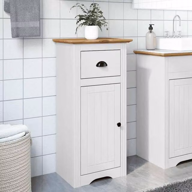 Berkfield Home BODO Durable Freestanding Bathroom Cabinet in White and Brown, W/D/H: 44 x 30 x 90 cm