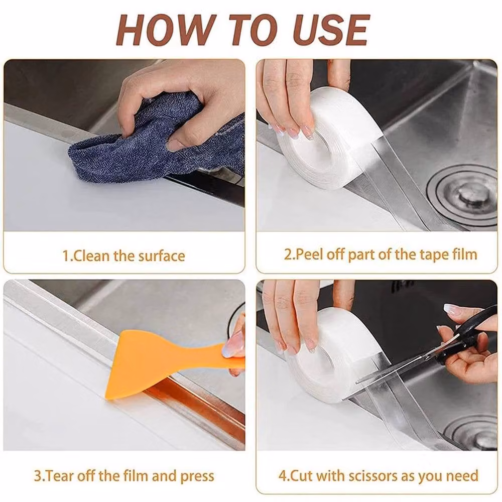 NESTLUNE White Self Adhesive PVC Mould Resistant Sealing Tape for Bath and Kitchen, 3 Rolls, W: 52 cm, L: 1000 cm – 2