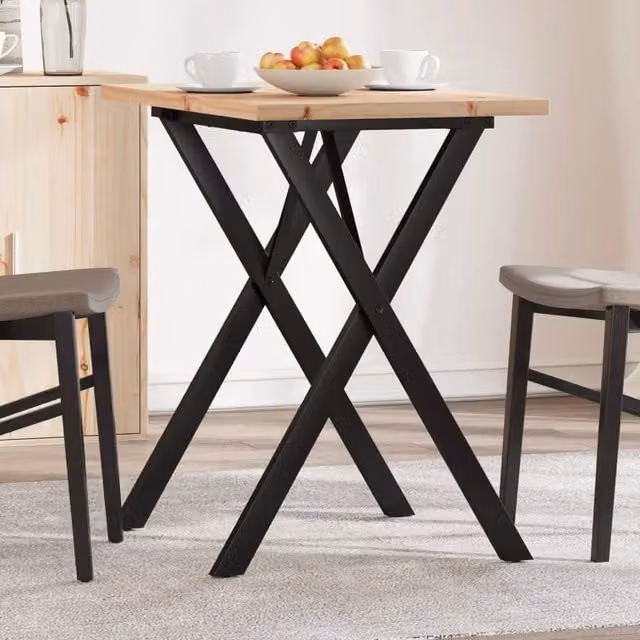 Berkfield Home X-Frame Rectangular Dining Table in Brown Solid Pine and Steel, W: 80 cm, D: 50 cm, H: 75.5 cm – 1