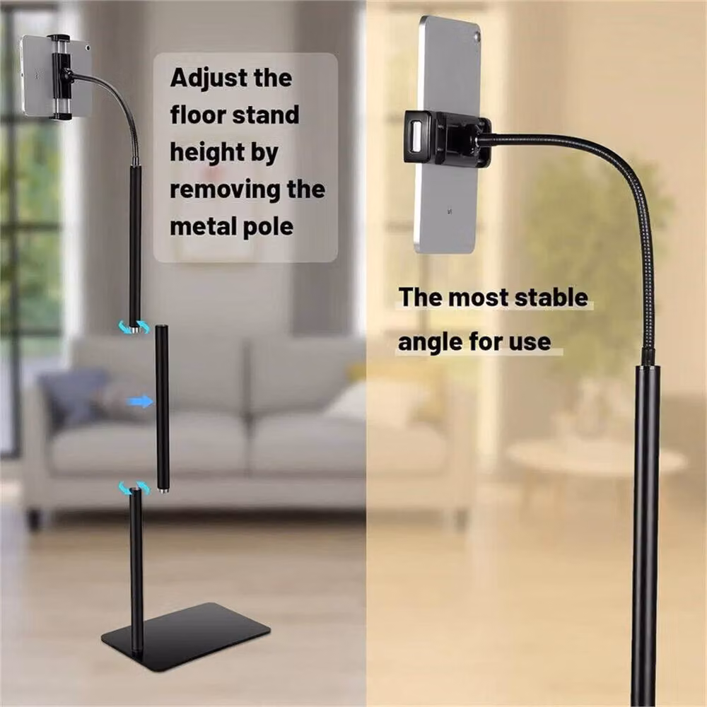 Nordara Tablet Tripod Floor Stand with Gooseneck Phone Holder Mount, Black – 2