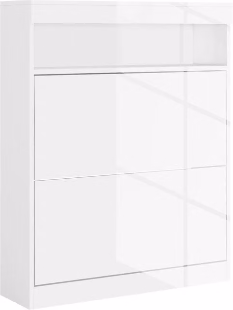 PAWNORA White Modern Wall Mounted or Freestanding Shoe Cabinet with Tilting Compartments and Internal Shelves – 1
