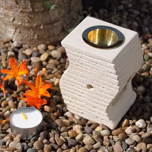 KDMD Stepped Wave Stone Oil Burner in White and Sand – 2