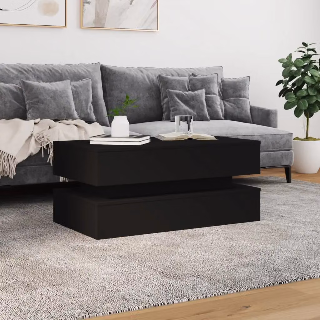 Berkfield Home Modern Black Coffee Table with LED Lights, W/D/H: 90 x 50 x 40 cm – 4
