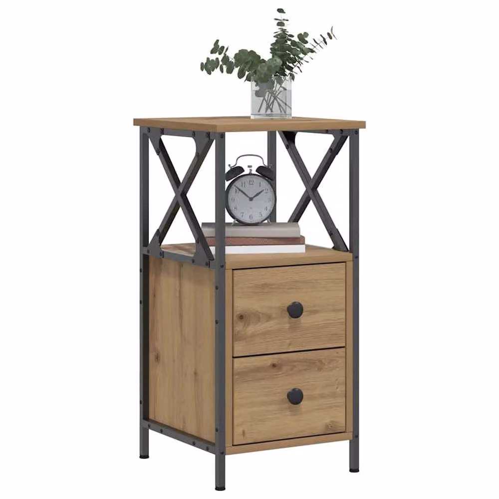 Berkfield Home Modern Bedside Cabinets, 2 Piece Set in Artisan Oak Brown, W/D/H: 34 x 35.5 x 70 cm – 2