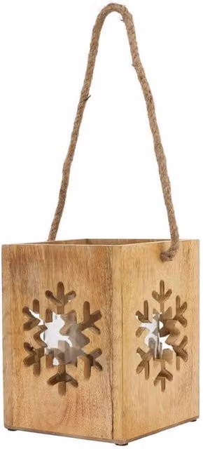 Hill Interiors Wooden Snowflake Tealight Holder, Brown, W/D/H: 14 x 14 x 14 cm