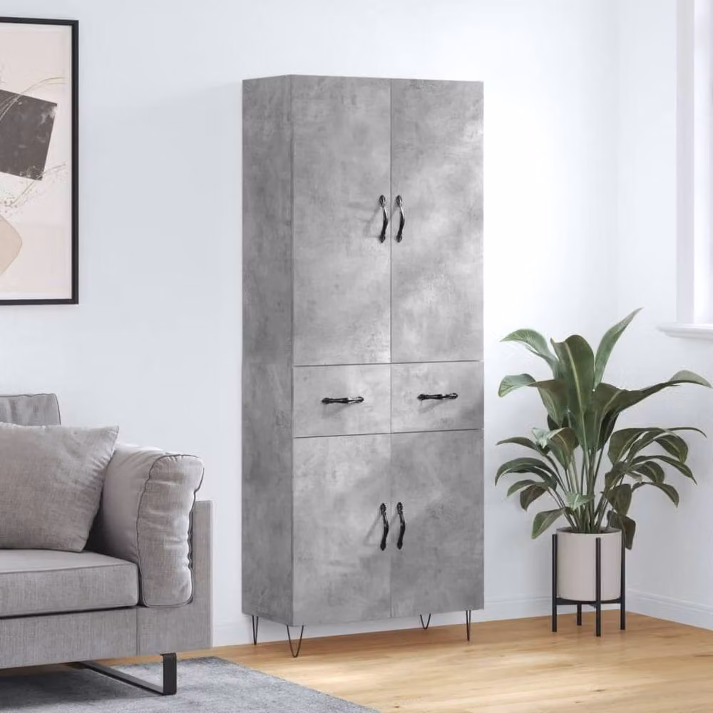 Berkfield Home Highboard in Concrete Grey, W/D/H: 69.5 x 34 x 180 cm – 2