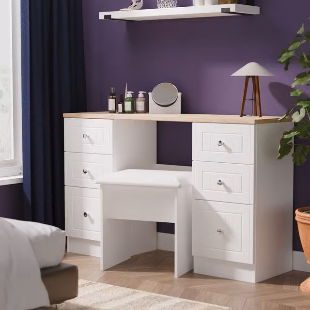 2 U Cambridge 6 Drawer Kneehole Desk in White – 1