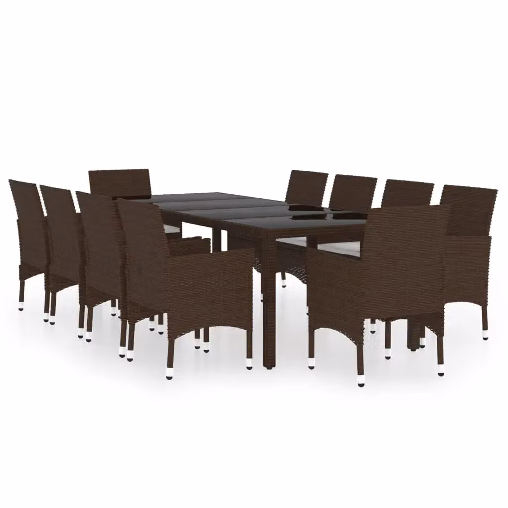 Berkfield Home 11 Piece Brown Poly Rattan and Metal Garden Dining Set with Glass Top – 2