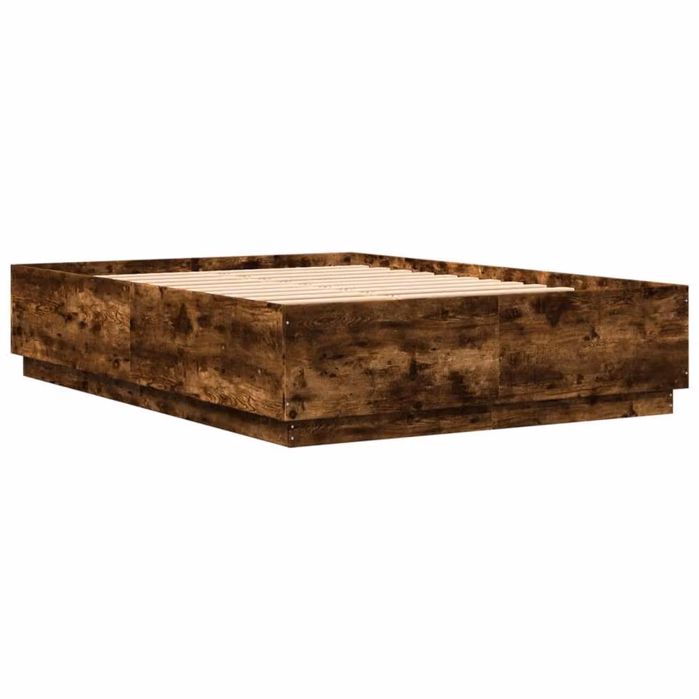 Berkfield Home Durable King Size Bed Frame with LED Under-Bed Lighting and Lift-Up Base in Smoked Oak Brown, W/D/H: 150 x 203 x 40 cm – 5