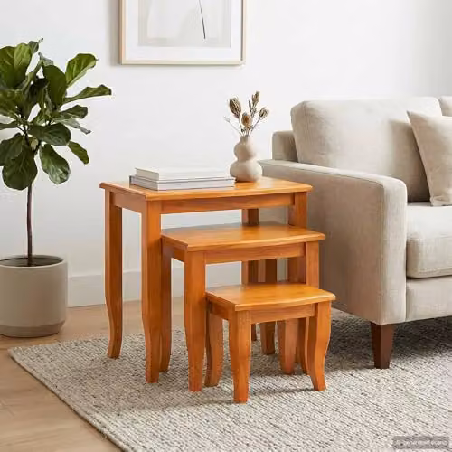 vidaXL Nesting Side Tables, 3 Piece Set, Brown, W/D/H: 60 x 45 x 60.5 cm – 2