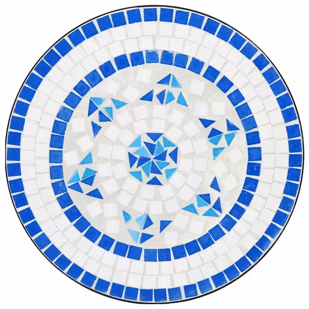 Berkfield Home Mosaic Bistro Set in Blue and White Ceramic and Steel – 3
