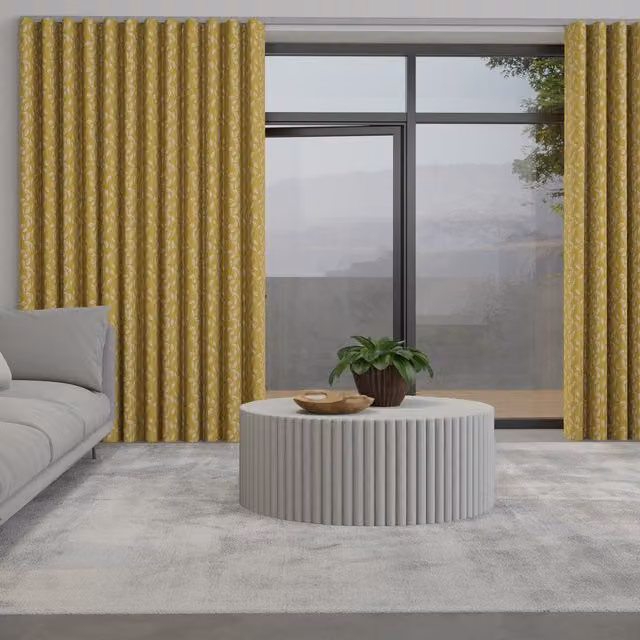 Terrys Leaf Vine Made to Measure Wave Blackout Floral Curtains in Yellow