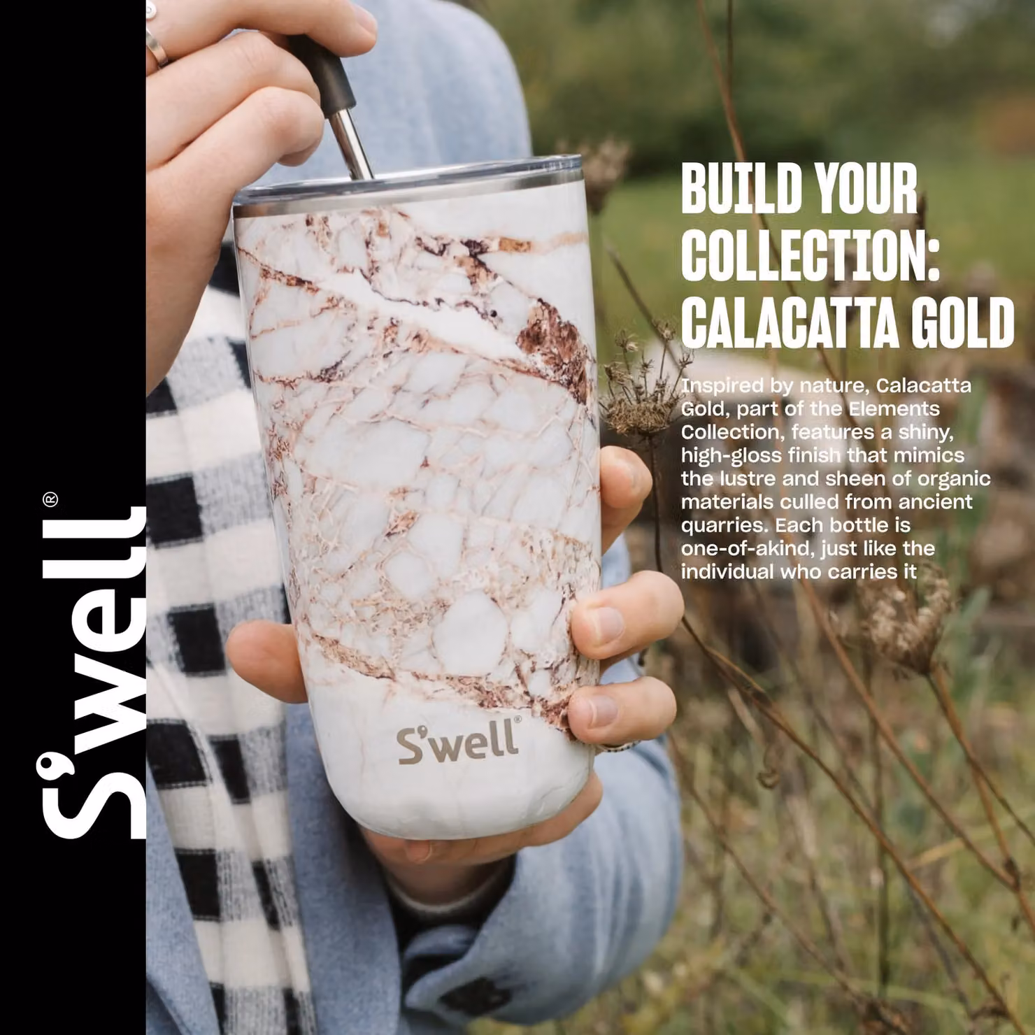 S'well Calacatta Gold Tumbler with Lid, 530ml, White and Gold – 8