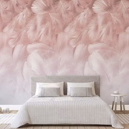 Grandeco Feathers Textured Mural, Pink and White, W: 280 cm, H: 159 cm – 1