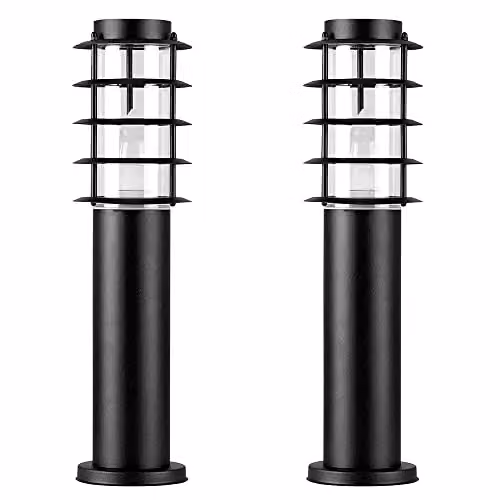 MiniSun Set of 2 Modern Black Stainless Steel Garden Bollard Light Posts with 4W Warm White LED Bulbs