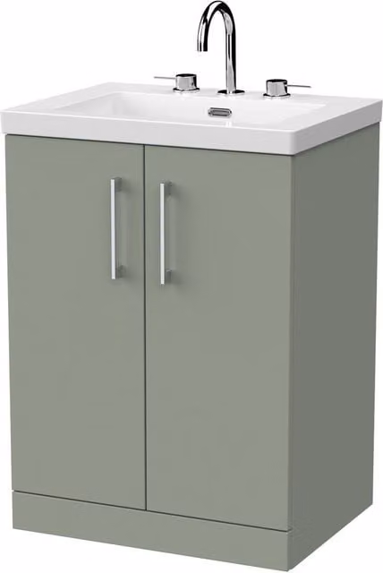 Balterley Pershall 2 Door Vanity Unit and 3TH Fireclay Basin, Reed Green, Width: 60 cm
