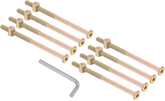 Havendro 8 Pack M6 x 110mm Bunk Bed Bolts and Nuts Set in Metallic Gold