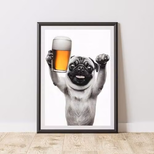 60 Second Makeover Funny Pug Drinking Beer Paper Poster, A4