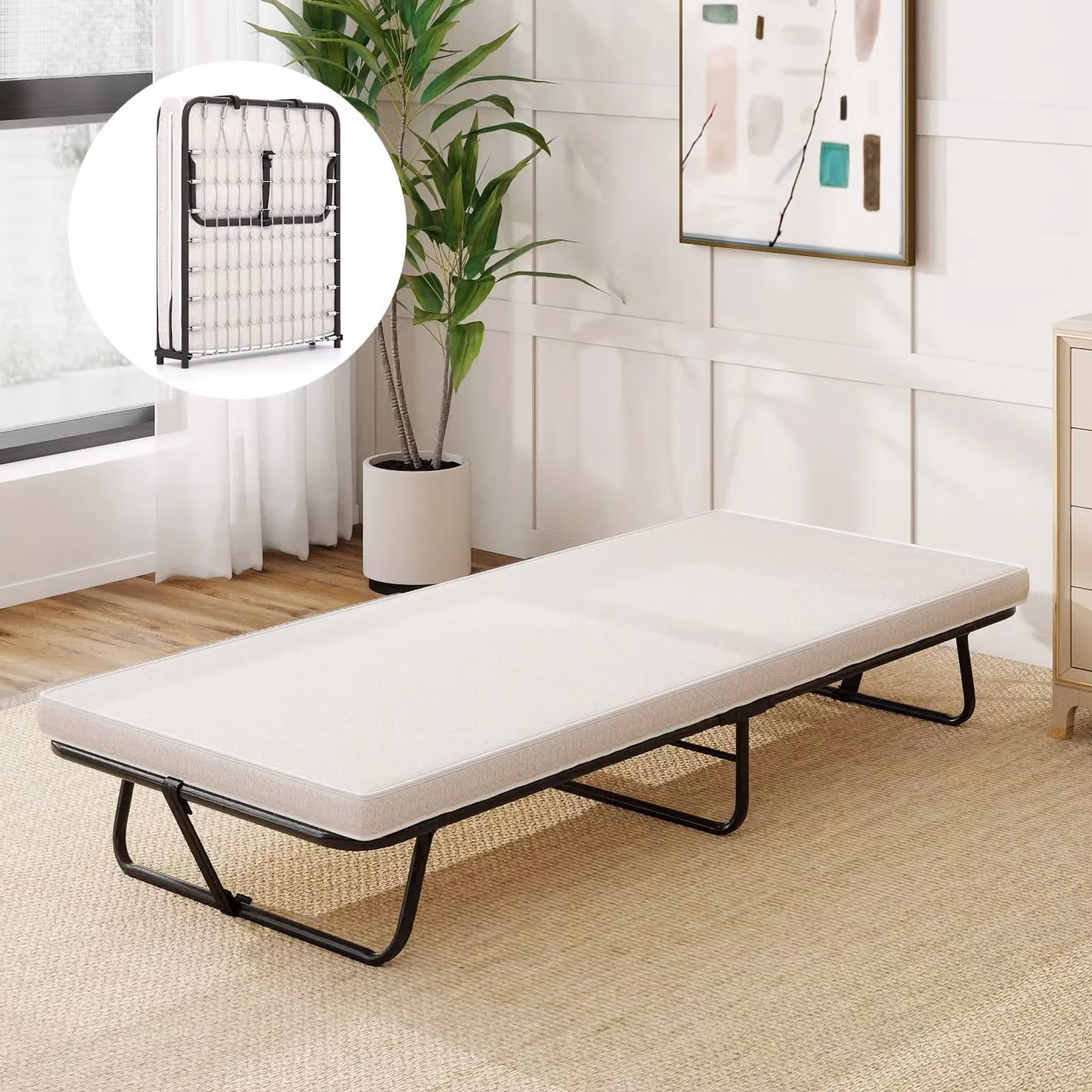 Costway Portable Folding Guest Bed with Foam Mattress, Beige, W/D/H: 80 x 190 x 35 cm – 4