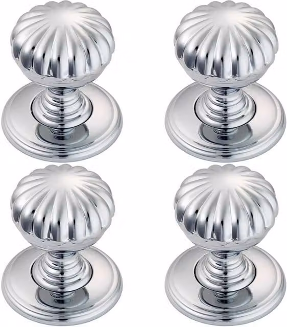 Loops 4-Pack Flower Design Textured Cupboard Door Knobs in Polished Chrome, 31mm Diameter – 1