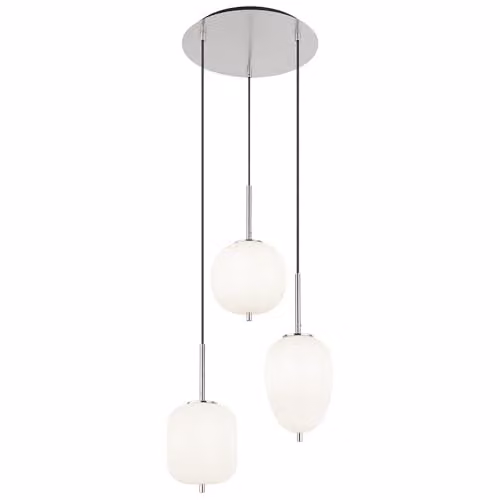 Netlighting Blacky I Cluster Pendant Lamp by Globo Lighting with 3x E14 Opal Glass Shades in Silver and White, Diameter: 46 cm, Height: 120 cm