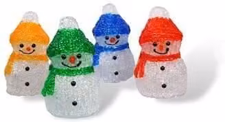 Netagon Set of 4 Multicolour Acrylic Snowman Christmas Ornaments with Timer for Indoor and Outdoor Use