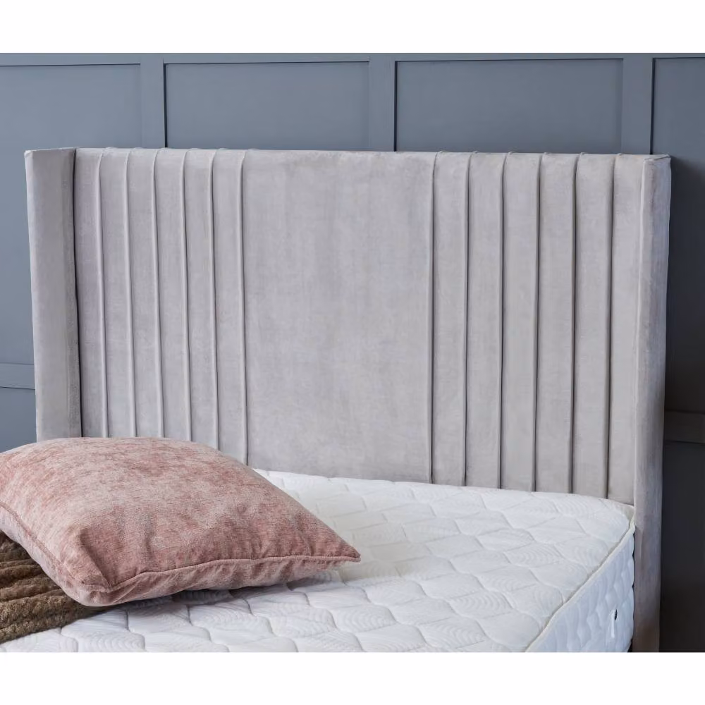 BSSPOKE Charlotte Ottoman Divan Bed with 54 inch Headboard and Mattress in Taupe Plush Velvet, Super King, W/D/H: 200 x 200 cm – 2