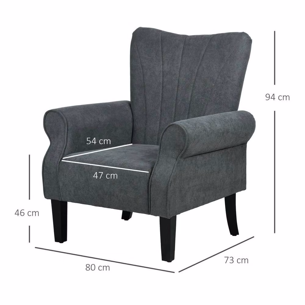 PAWNORA Modern Upholstered Accent Armchair with Wood Legs, Dark Grey – 2